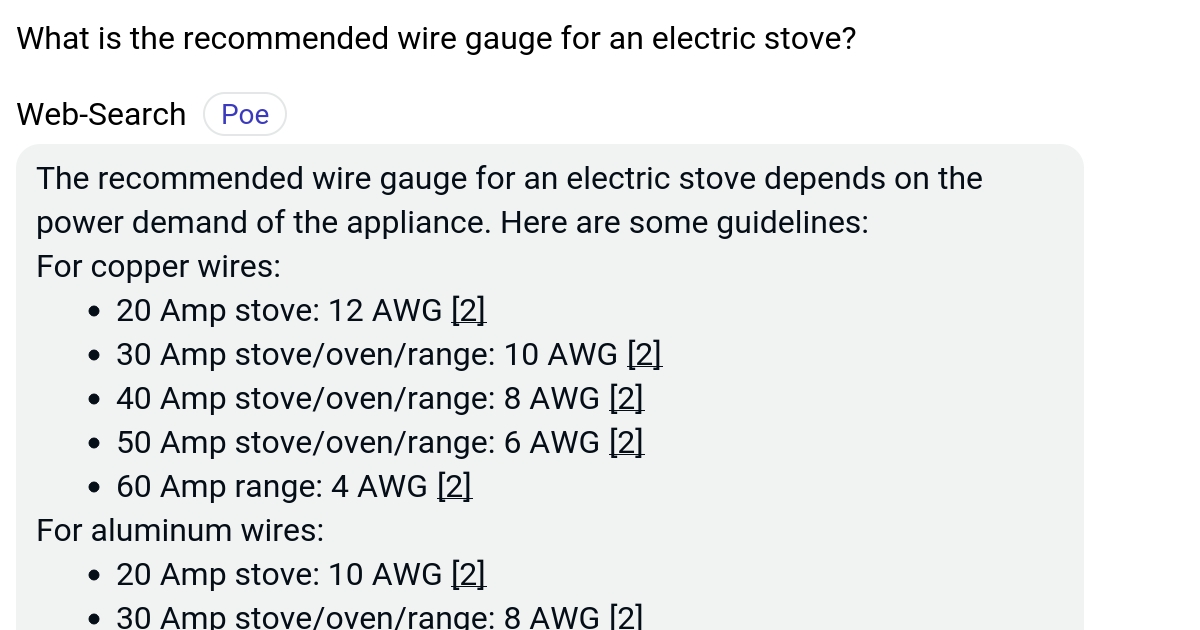 What is the wire gauge for an electric stove? Poe