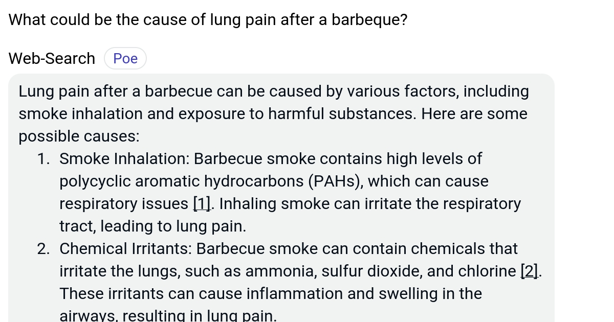 What could be the cause of lung pain after a barbeque? Poe