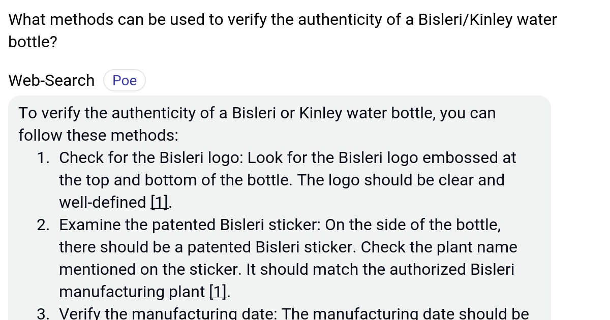 What methods can be used to verify the authenticity of a Bisleri/Kinley