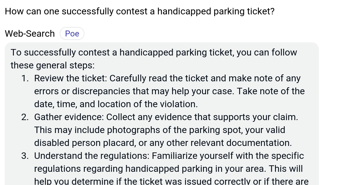 How can one successfully contest a handicapped parking ticket? Poe