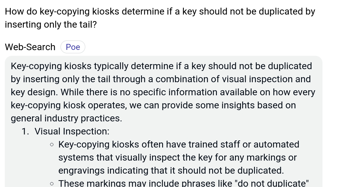 How do keycopying kiosks determine if a key should not be duplicated