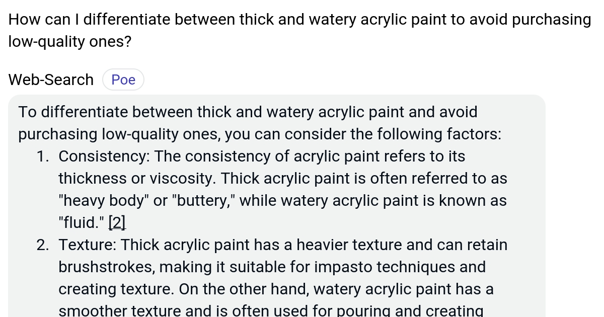 How can I differentiate between thick and watery acrylic paint to avoid
