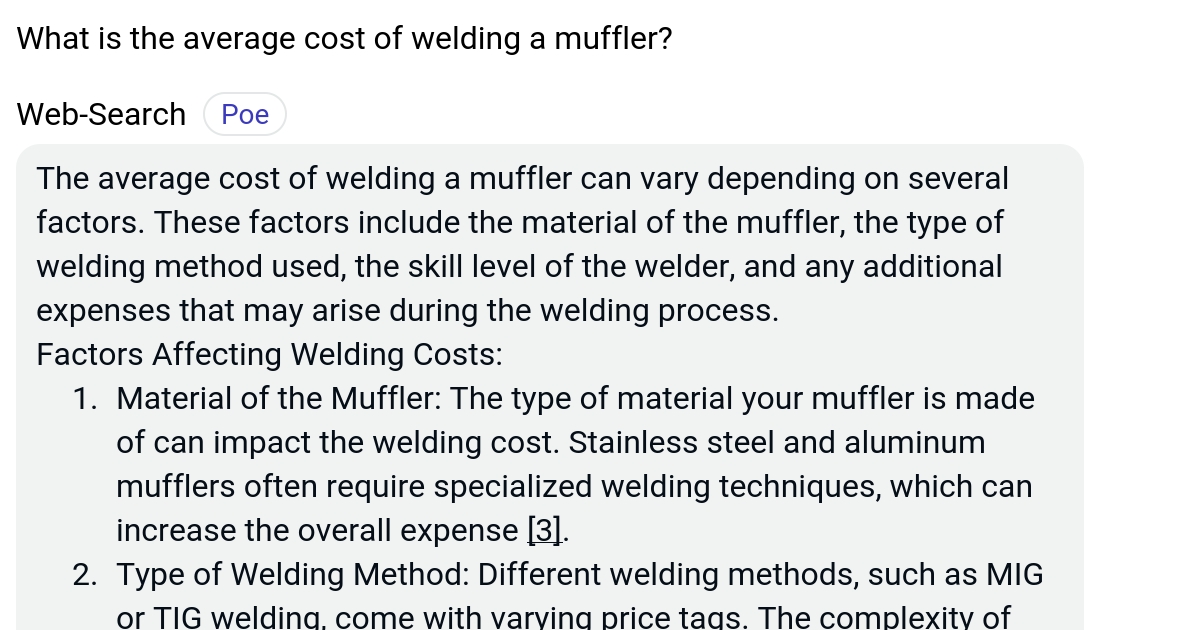 What is the average cost of welding a muffler? Poe