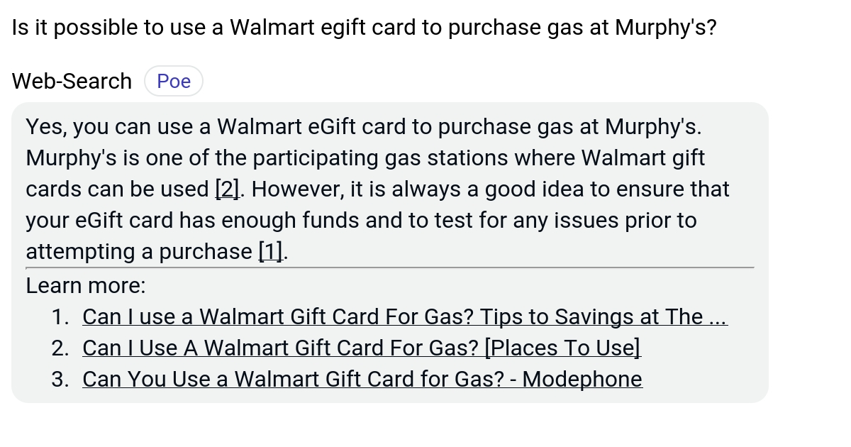 Is it possible to use a Walmart egift card to purchase gas at Murphy's