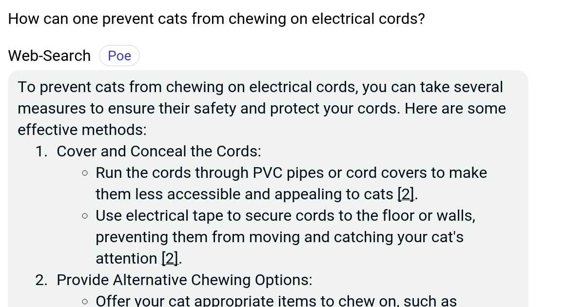 How can one prevent cats from chewing on electrical cords? Poe