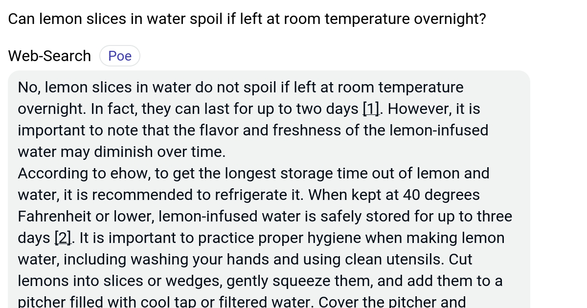 Can lemon slices in water spoil if left at room temperature overnight