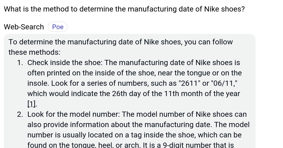 What is the method to determine the manufacturing date of Nike shoes? Poe