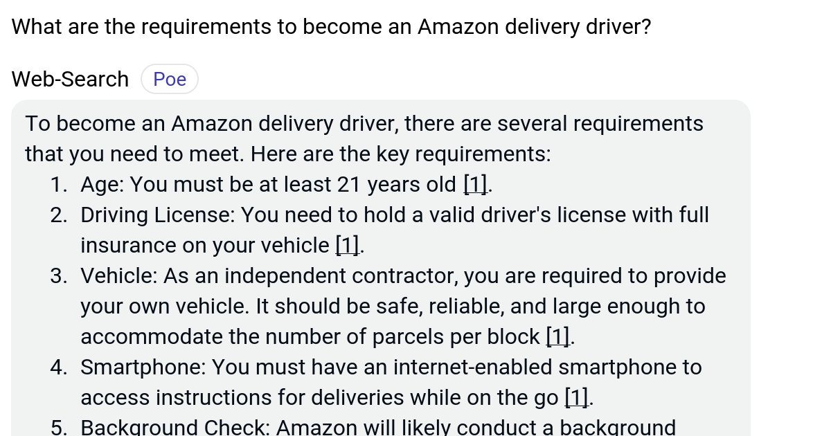 What are the requirements to an Amazon delivery driver? Poe