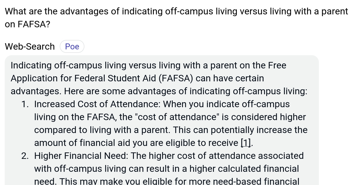 What are the advantages of indicating offcampus living versus living