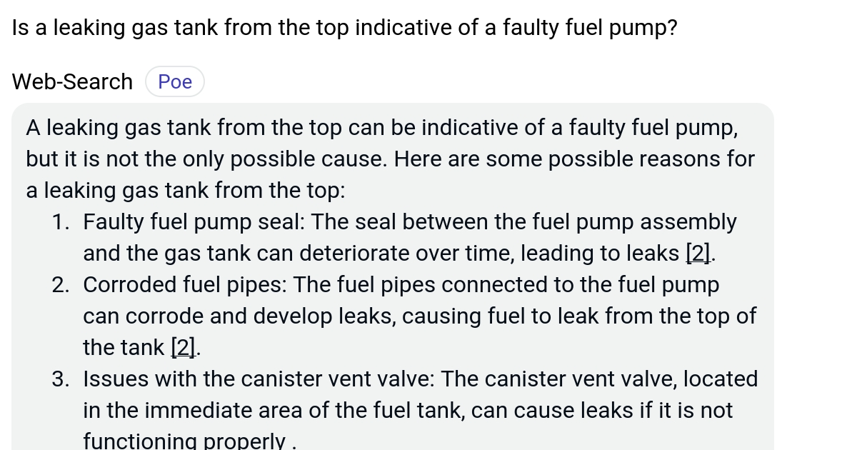 Is a leaking gas tank from the top indicative of a faulty fuel pump? Poe
