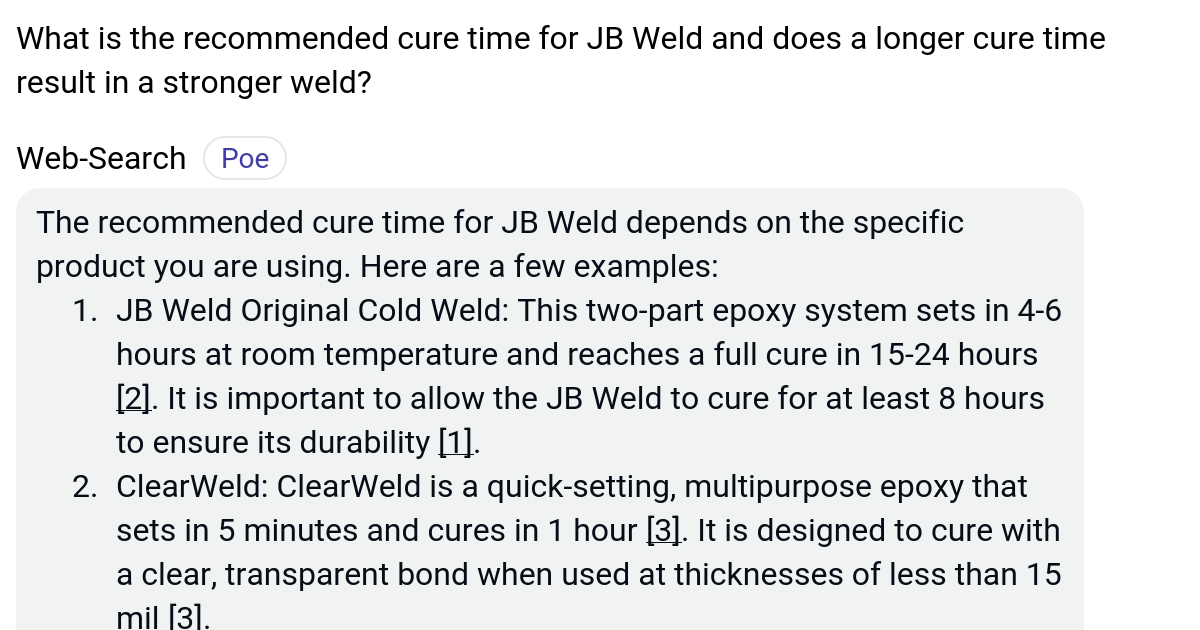 What is the cure time for JB Weld and does a longer cure
