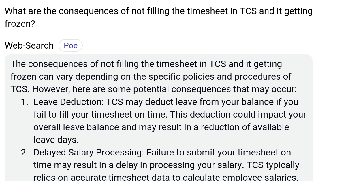 What are the consequences of not filling the timesheet in TCS and it