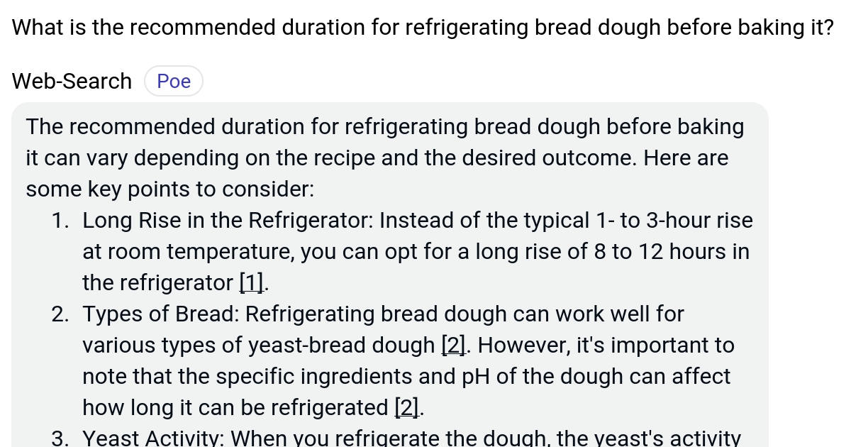 What is the duration for refrigerating bread dough before