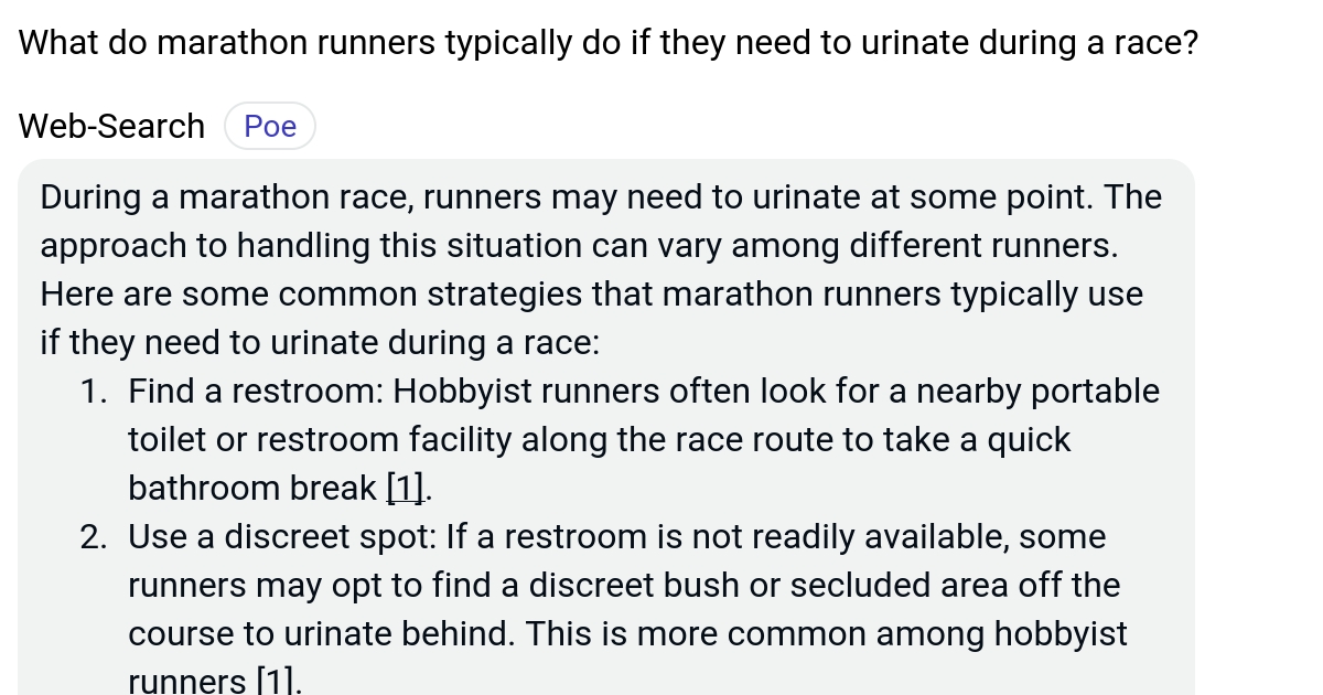 What do marathon runners typically do if they need to urinate during a