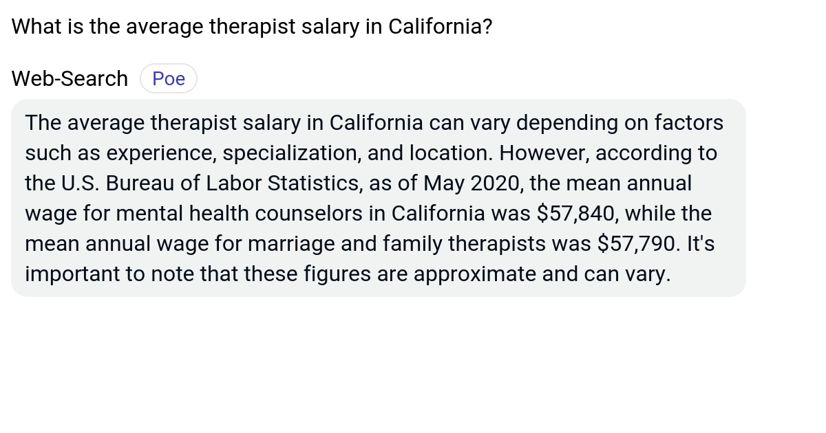 What is the average therapist salary in California? Poe