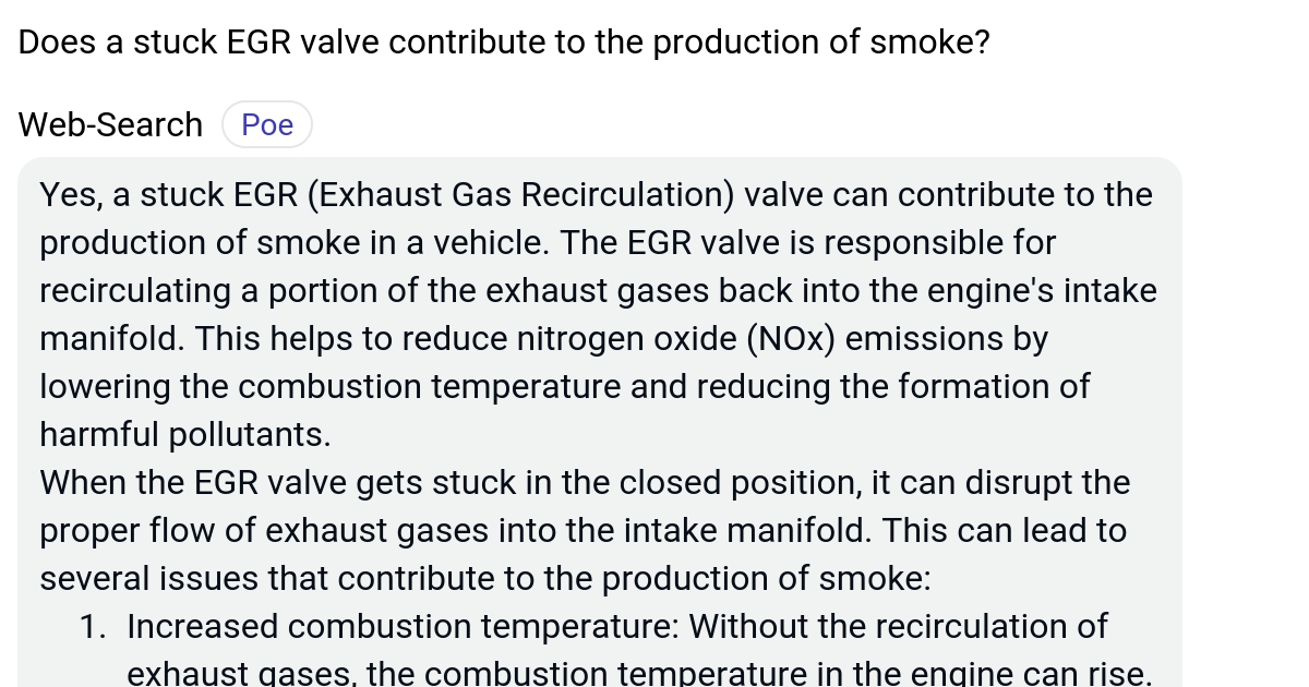Does a stuck EGR valve contribute to the production of smoke? Poe