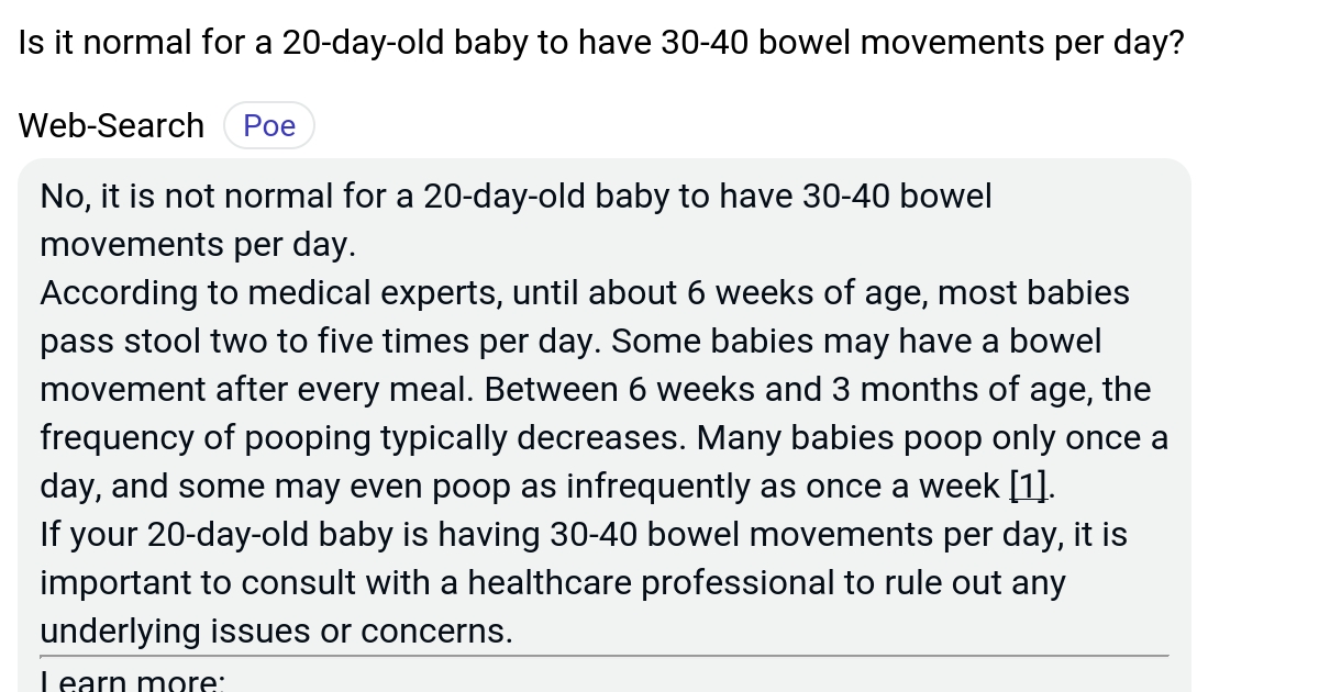 Is it normal for a 20dayold baby to have 3040 bowel movements per