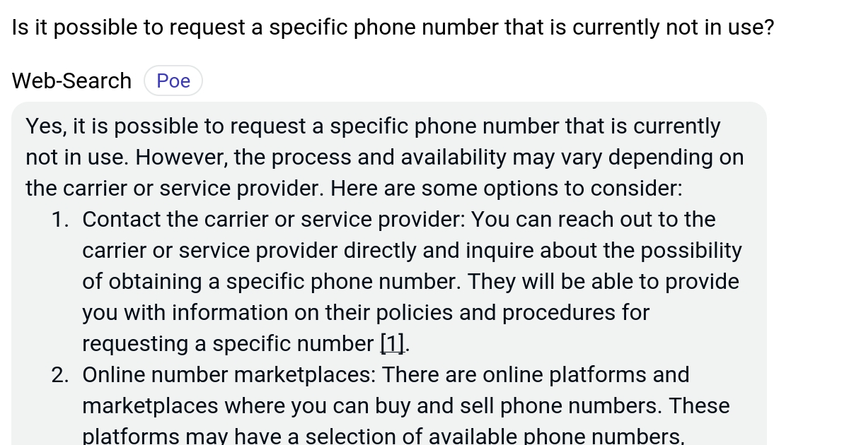 Is it possible to request a specific phone number that is currently not