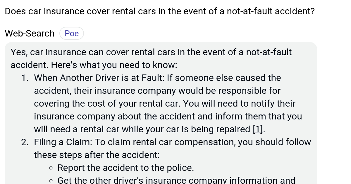 Does car insurance cover rental cars in the event of a notatfault