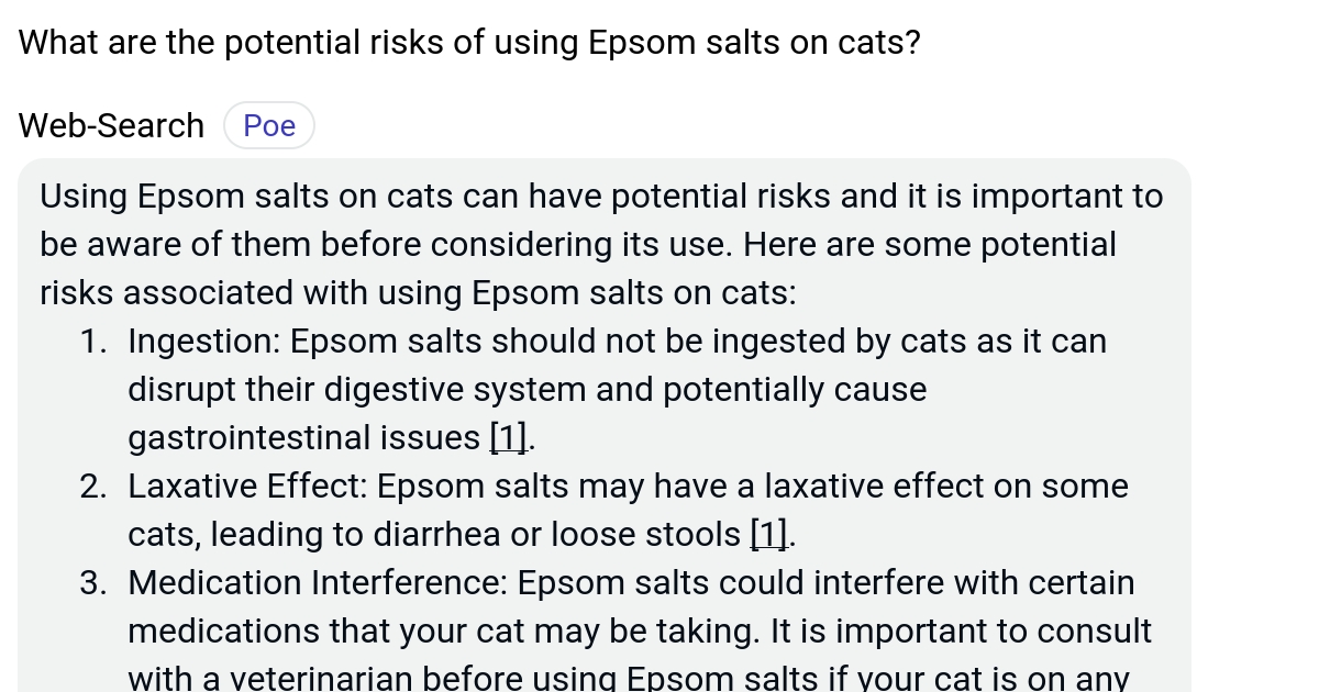 What are the potential risks of using Epsom salts on cats? Poe