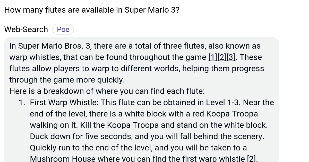 How many flutes are available in Super Mario 3? Poe
