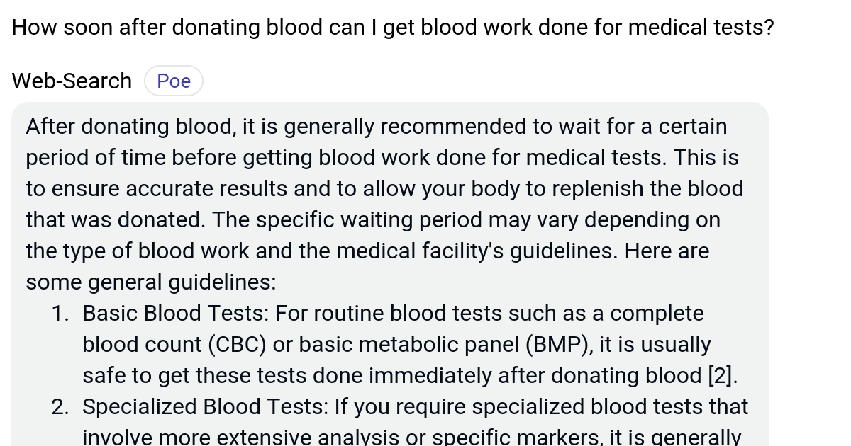 How soon after donating blood can I get blood work done for medical
