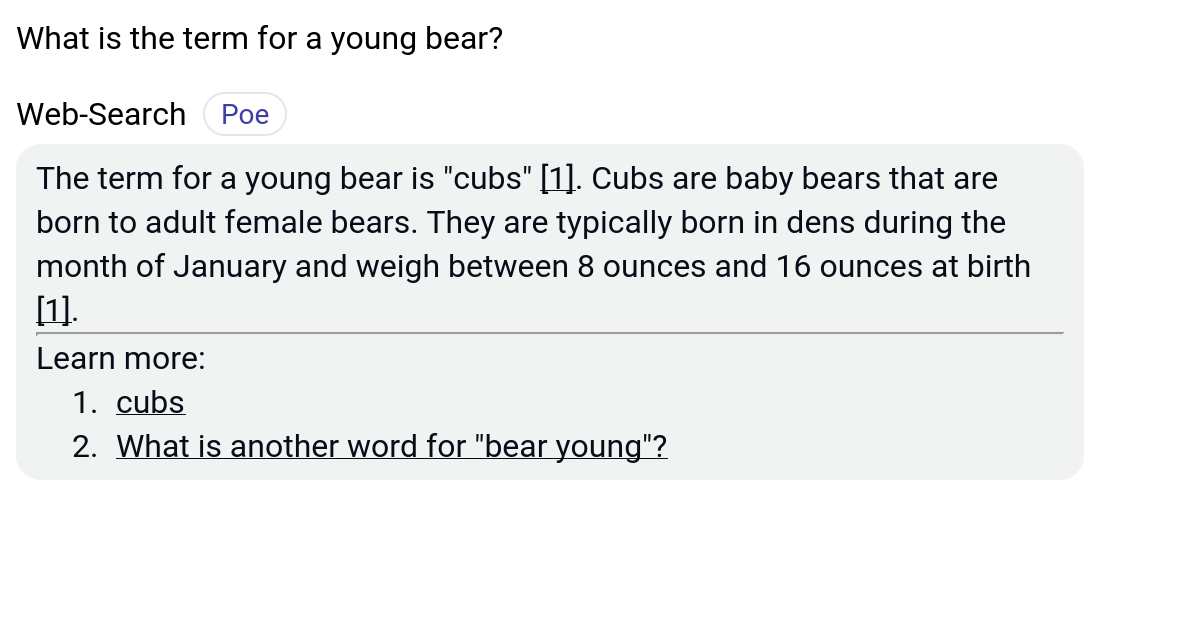 What is the term for a young bear? Poe