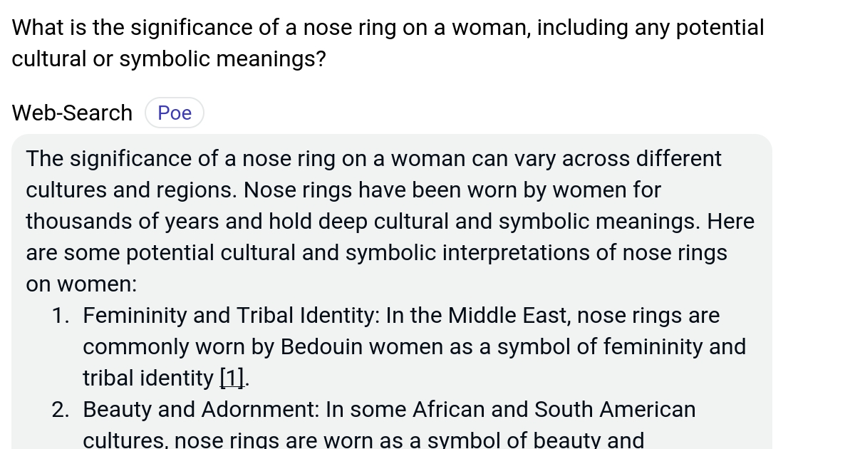 What is the significance of a nose ring on a woman, including any