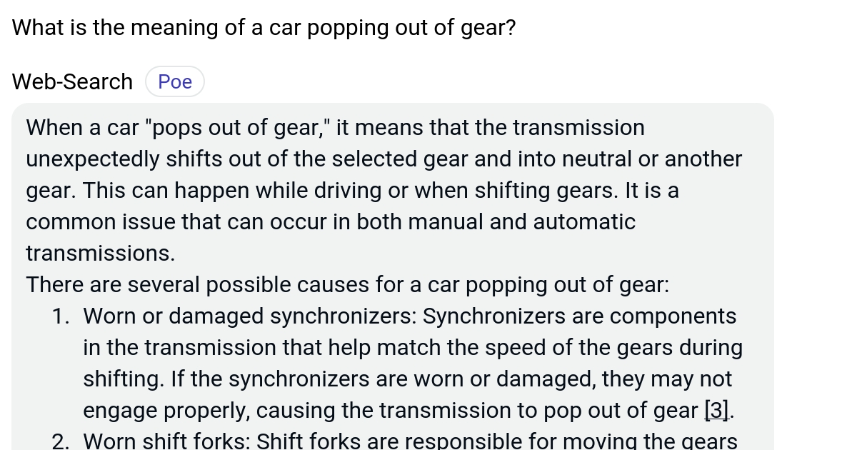 What is the meaning of a car popping out of gear? Poe