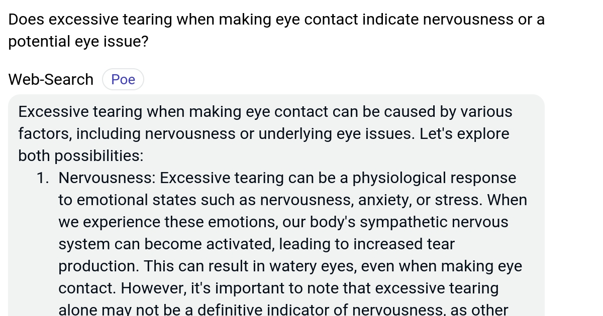Does excessive tearing when making eye contact indicate nervousness or