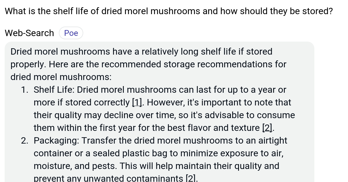 What is the shelf life of dried morel mushrooms and how should they be