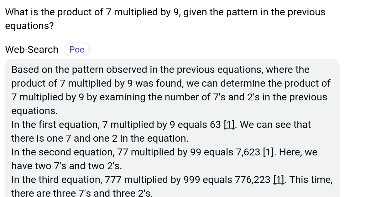 What is the product of 7 multiplied by 9, given the pattern in the