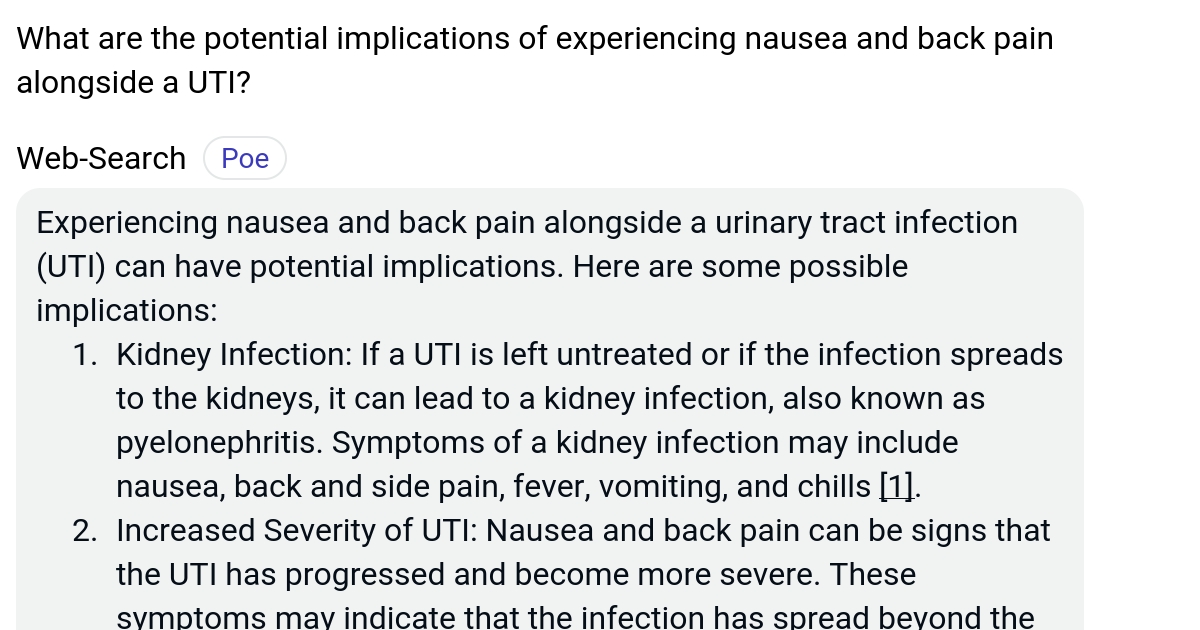 What are the potential implications of experiencing nausea and back
