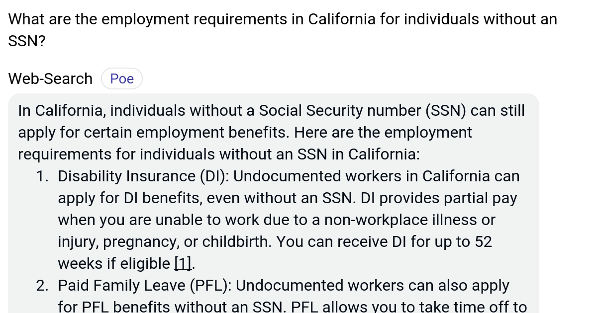 What are the employment requirements in California for individuals