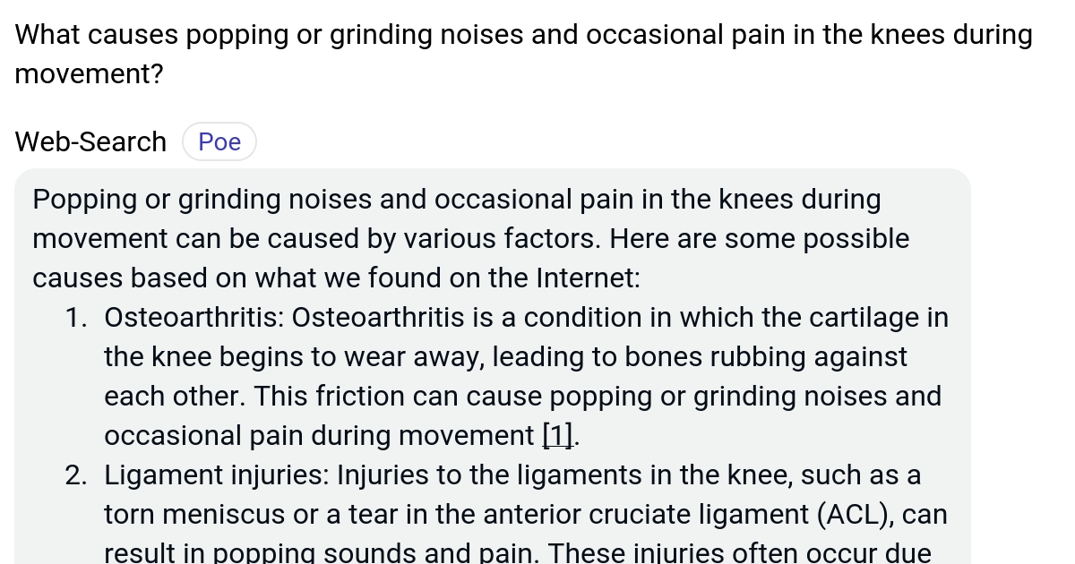 What causes popping or grinding noises and occasional pain in the knees