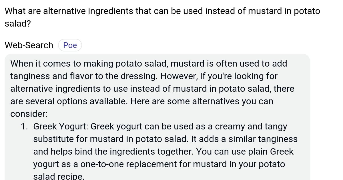 What are alternative ingredients that can be used instead of mustard in potato salad? Poe