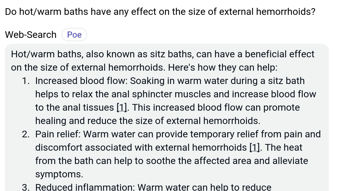 Do hot/warm baths have any effect on the size of external hemorrhoids