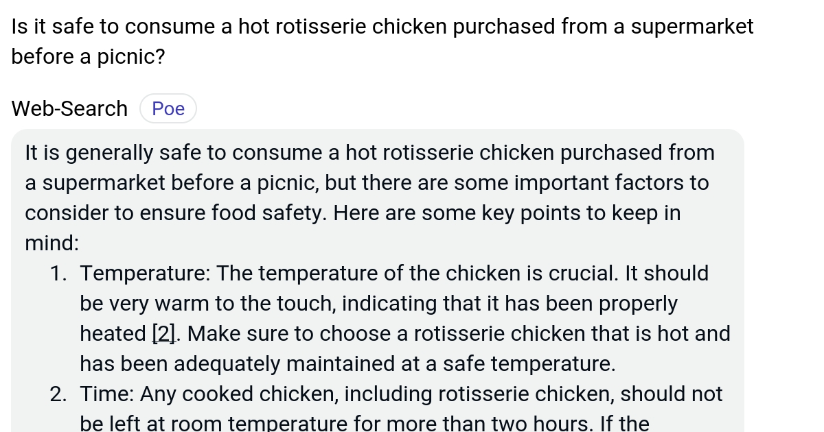 Is it safe to consume a hot rotisserie chicken purchased from a