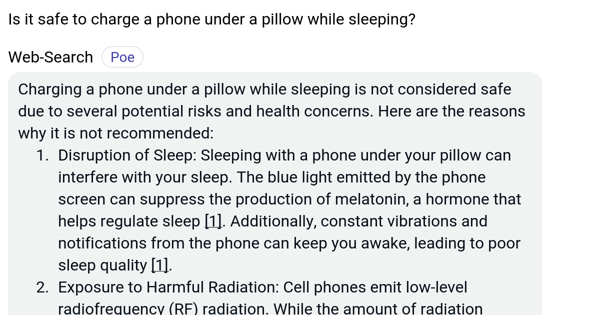 Is it safe to charge a phone under a pillow while sleeping? Poe