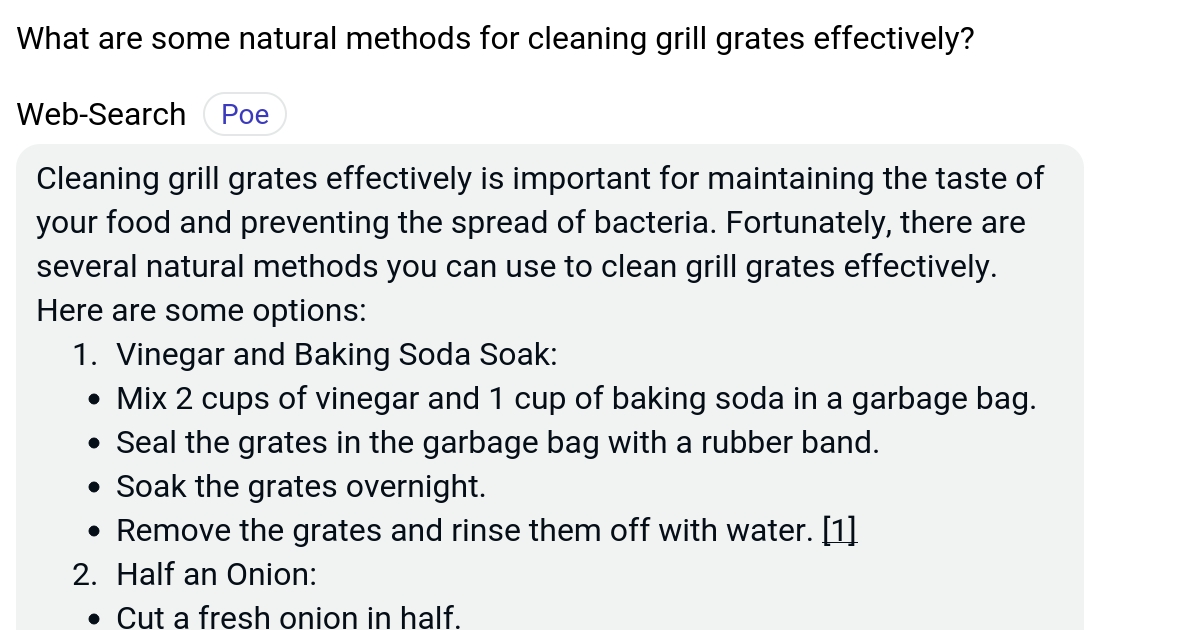 What are some natural methods for cleaning grill grates effectively? Poe