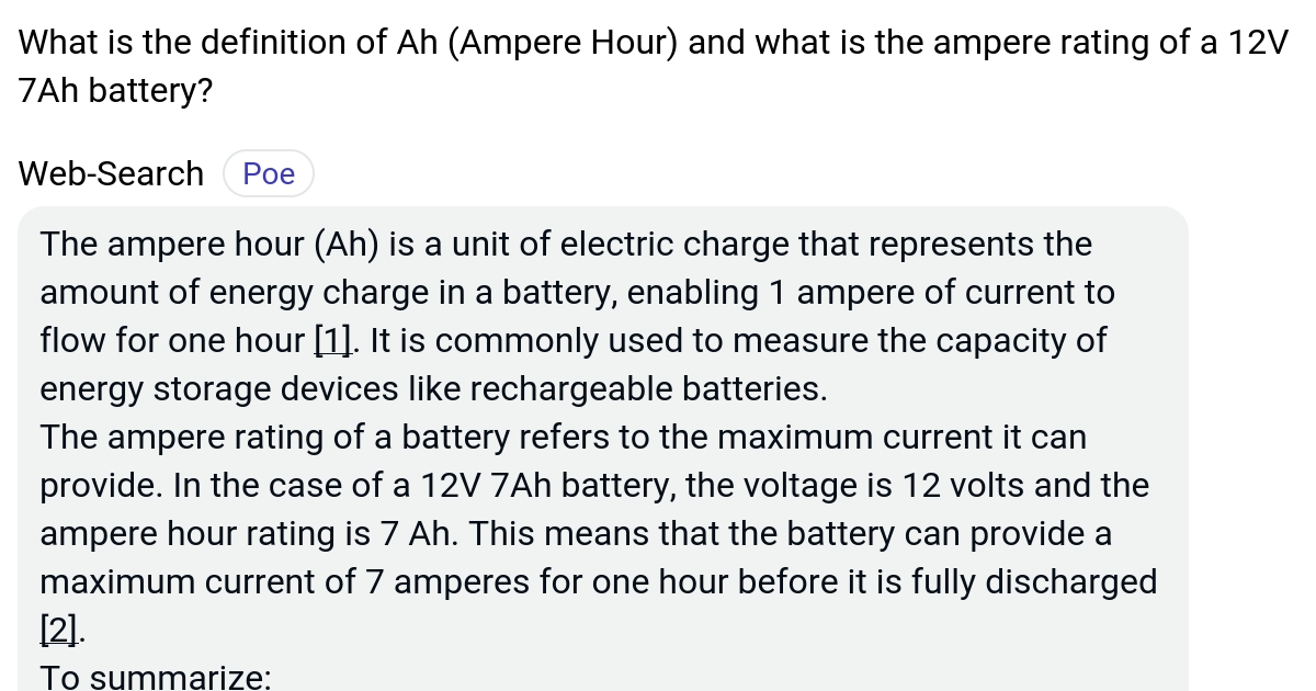 What is the definition of Ah (Ampere Hour) and what is the ampere
