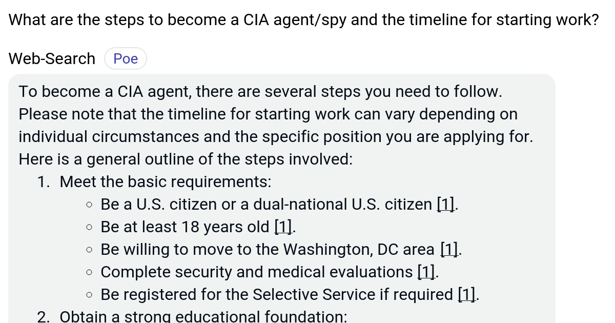 What are the steps to a CIA agent/spy and the timeline for