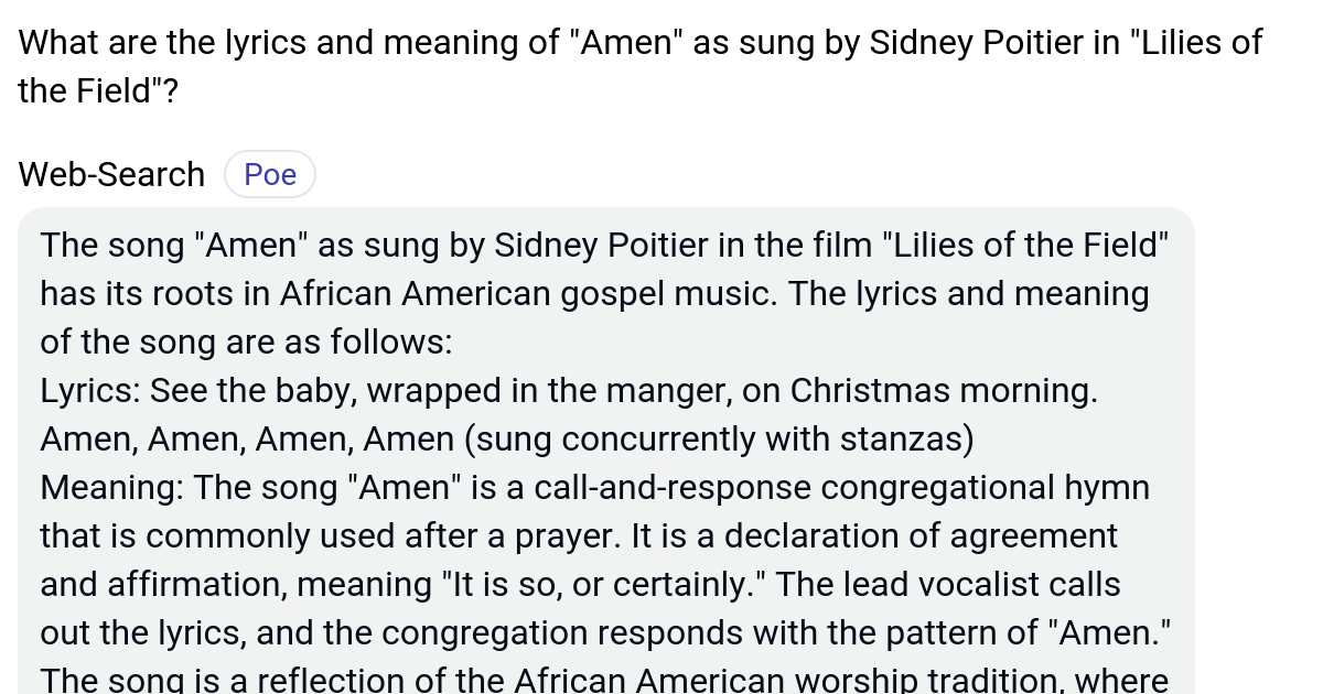 What are the lyrics and meaning of "Amen" as sung by Sidney Poitier in