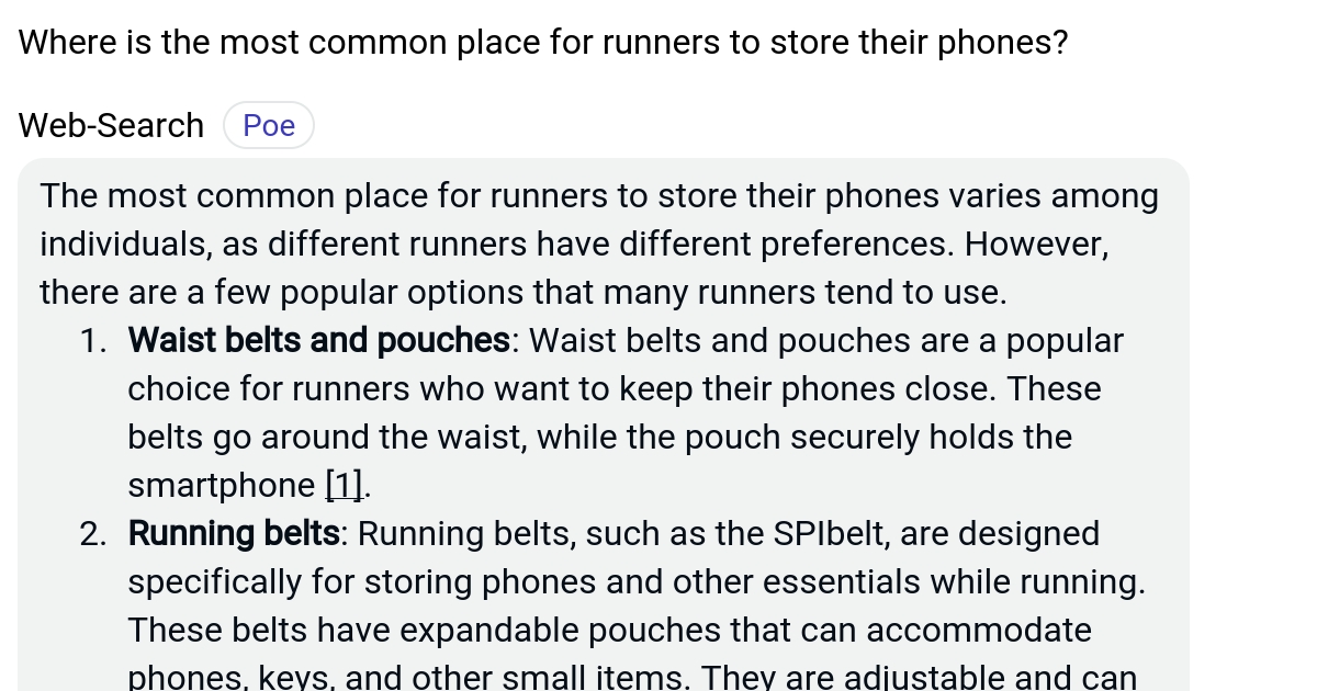 Where is the most common place for runners to store their phones? Poe