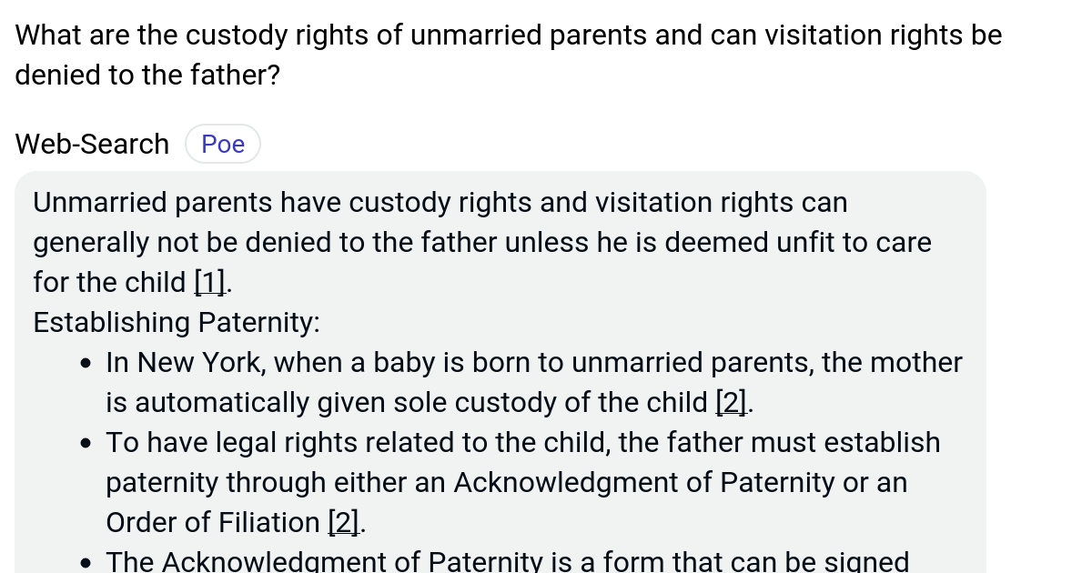 What are the custody rights of unmarried parents and can visitation