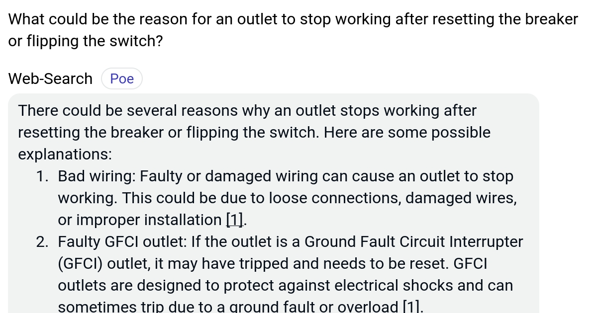 What could be the reason for an outlet to stop working after resetting the breaker or flipping