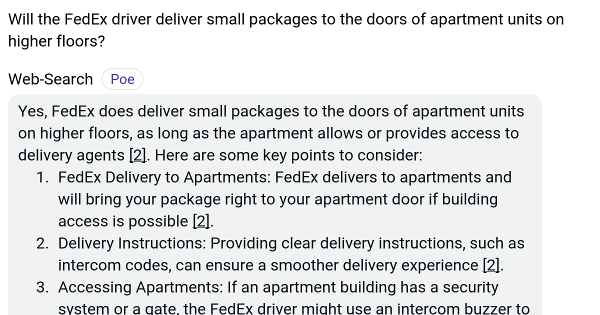 Will the FedEx driver deliver small packages to the doors of apartment
