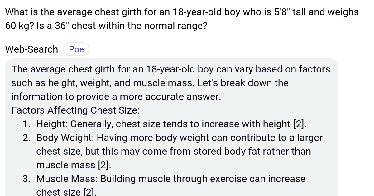 What is the average chest girth for an 18yearold boy who is 5'8" tall