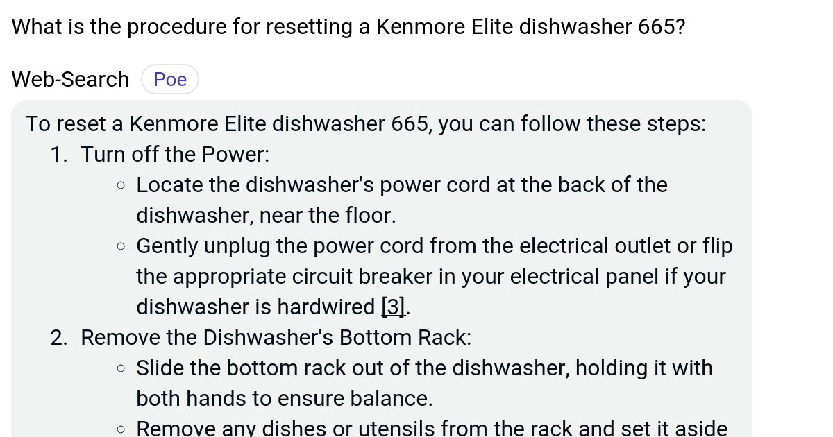 What is the procedure for resetting a Kenmore Elite dishwasher 665? Poe