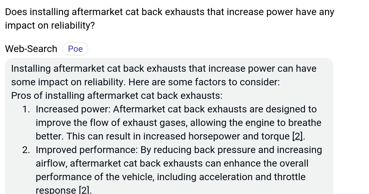 Does installing aftermarket cat back exhausts that increase power have